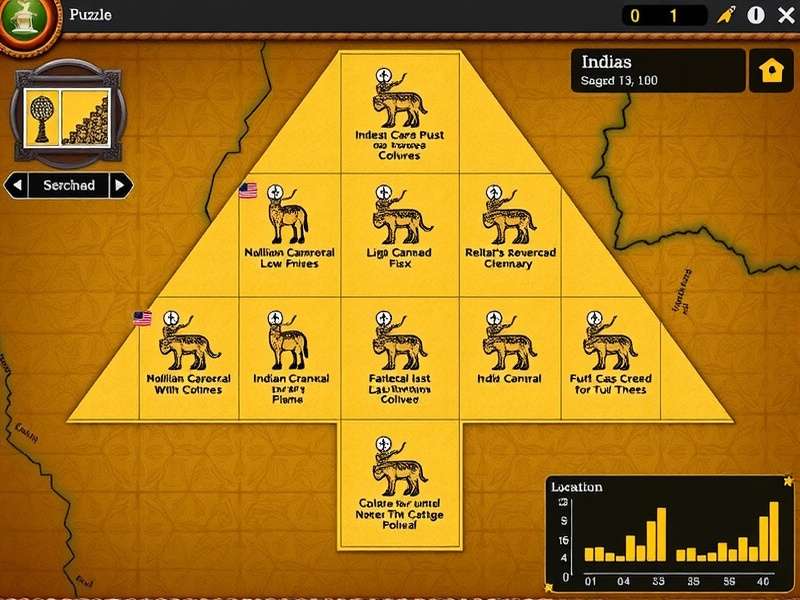Triangular Treasure Hunt map screen showing Indian locations